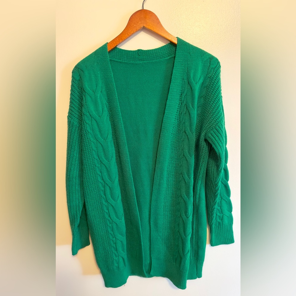 Women’s ladies unbranded cable knit cardigan emerald green sz medium